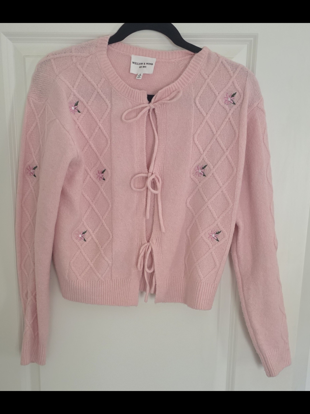 Willow & Wind Pink Tie-Front Embroidered Cardigan